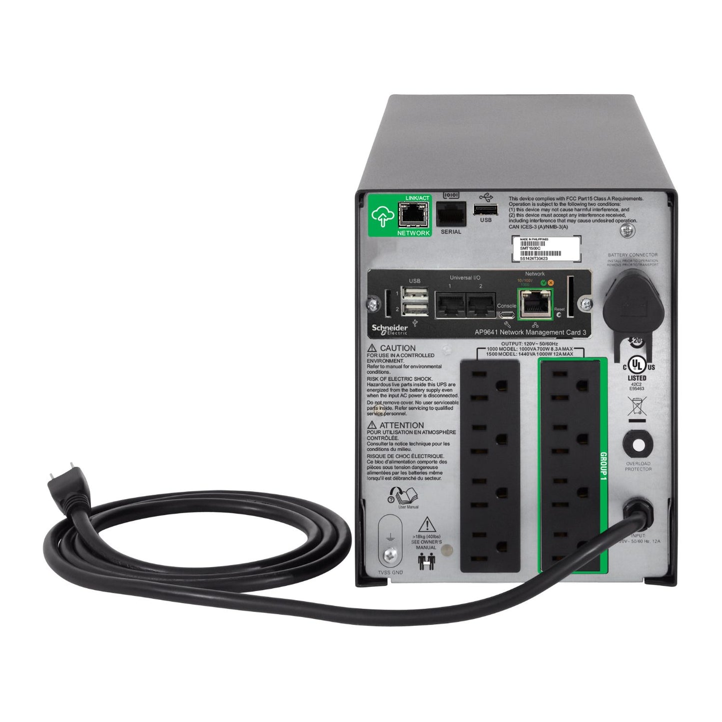 APC Smart-UPS SMT 1500VA Tower UPS — 120V, Line Interactive, SmartConnect, Network Card, AVR + LCD