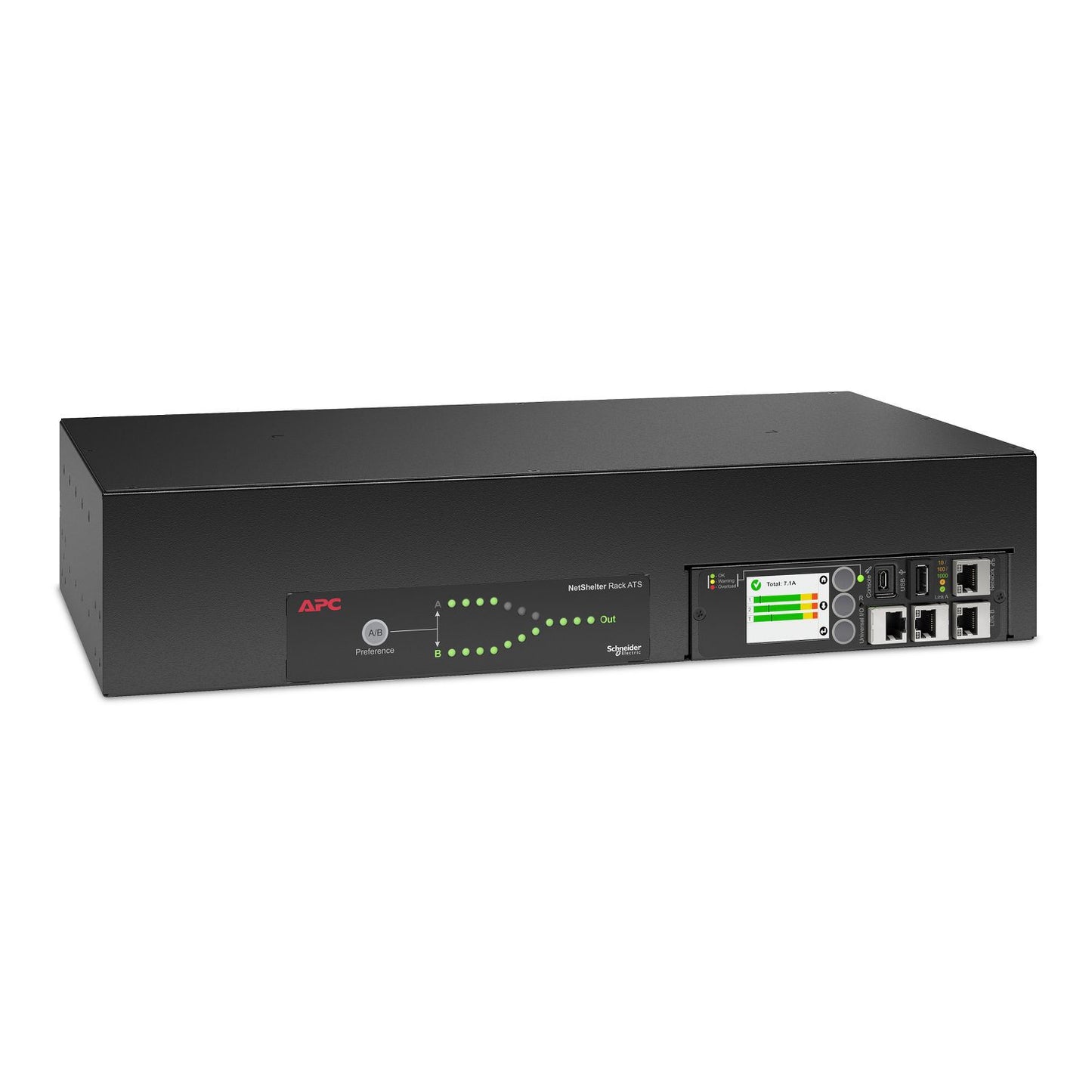 APC NetShelter Rack ATS — 30A 208V, 2U Rackmount, 10ms Transfer, NMC3
