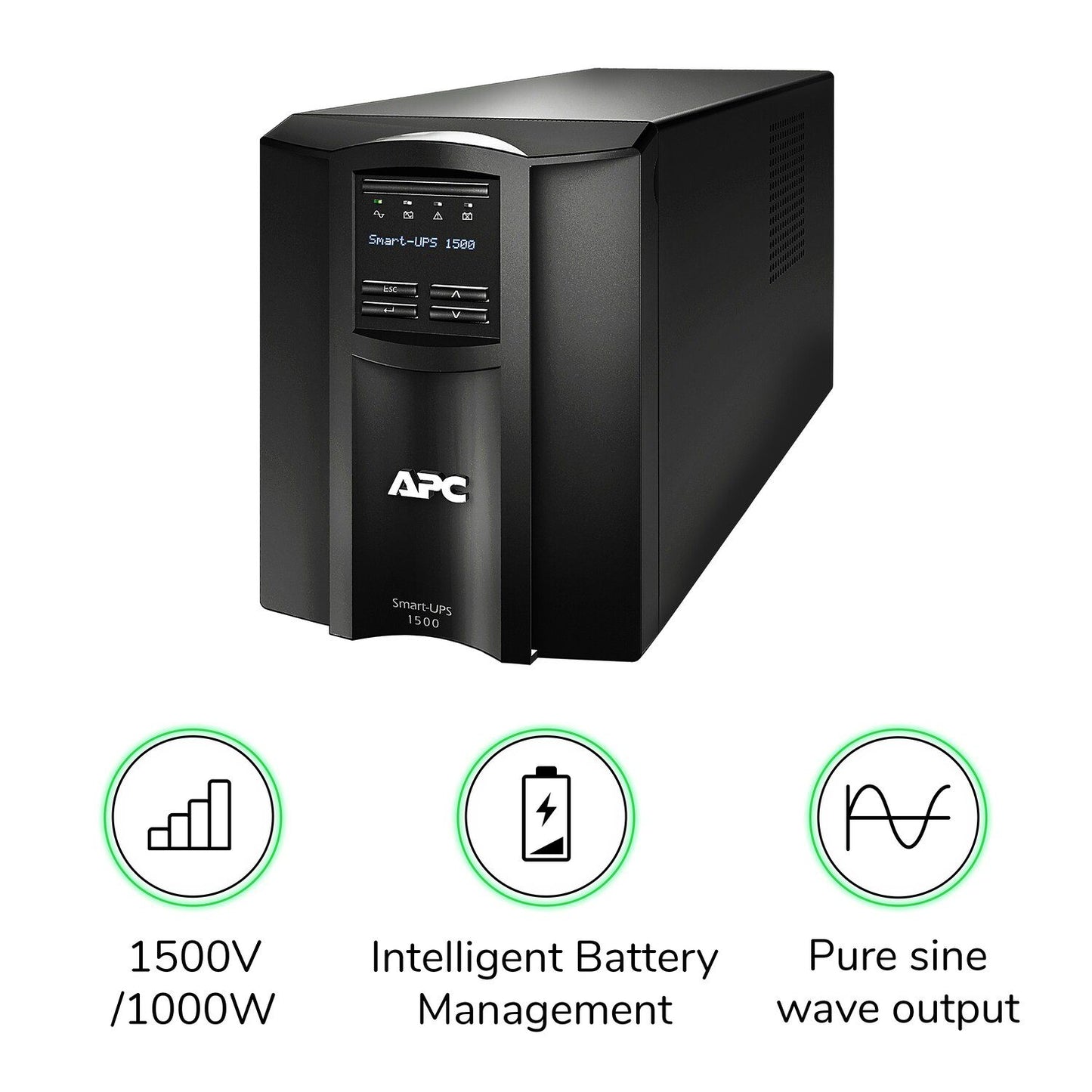 APC Smart-UPS SMT 1500VA Tower UPS — 120V, Line Interactive, SmartConnect, AVR + LCD