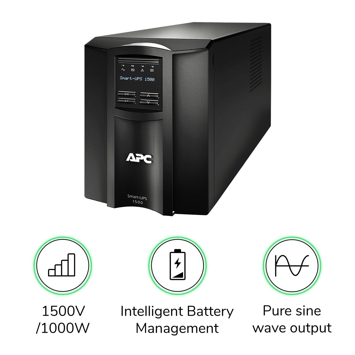 APC Smart-UPS SMT 1500VA Tower UPS — 120V, Line Interactive, SmartConnect, AVR + LCD