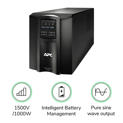 APC Smart-UPS SMT 1500VA Tower UPS — 120V, Line Interactive, SmartConnect, AVR + LCD