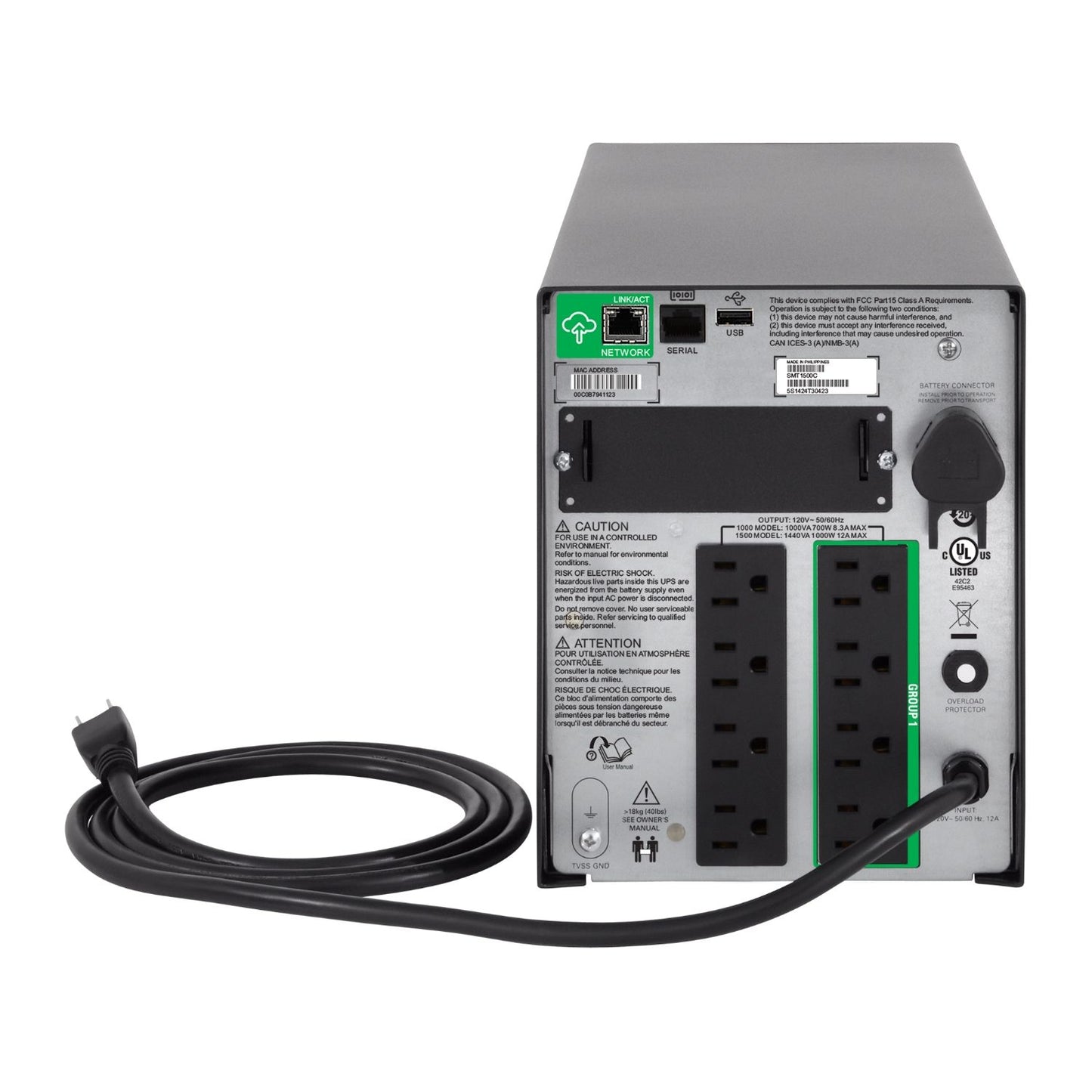 APC Smart-UPS SMT 1500VA Tower UPS — 120V, Line Interactive, SmartConnect, AVR + LCD