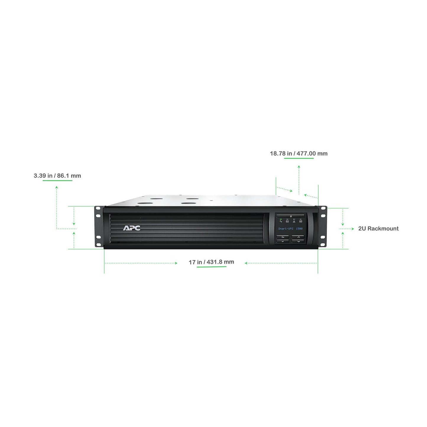 APC Smart-UPS SMT 1500VA 2U Rackmount UPS — 120V, Line Interactive, SmartConnect, Network Card, AVR + LCD, TAA Compliant