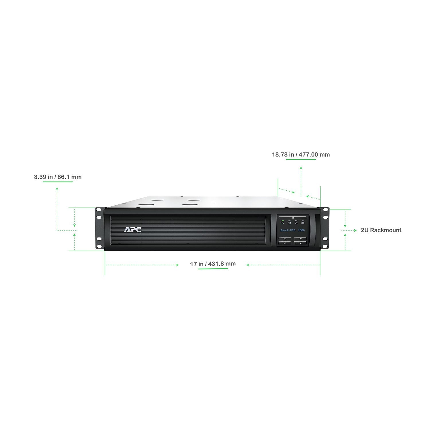 APC Smart-UPS SMT 1500VA 2U Rackmount UPS — 120V, Line Interactive, SmartConnect, Network Card, AVR + LCD, TAA Compliant