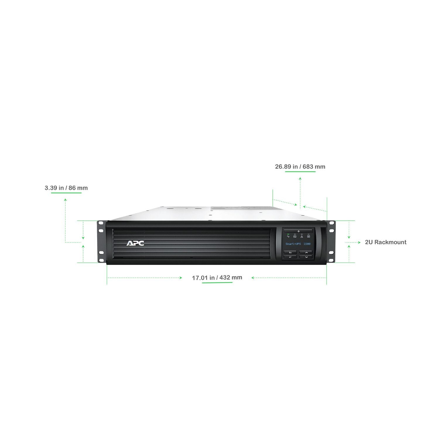 APC Smart-UPS SMT 2200VA 2U Rackmount UPS — 120V, Line Interactive, SmartConnect, AVR + LCD, TAA Compliant
