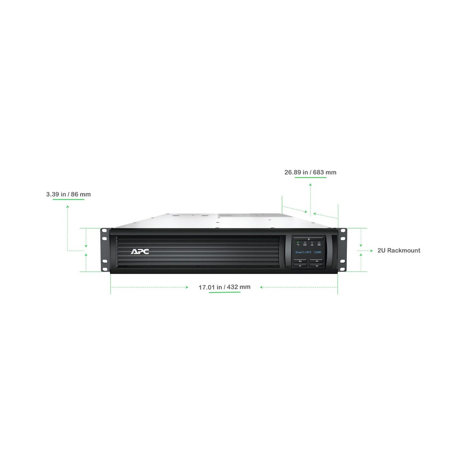 APC Smart-UPS SMT 2200VA 2U Rackmount UPS — 120V, Line Interactive, SmartConnect, Network Card, AVR + LCD, TAA Compliant