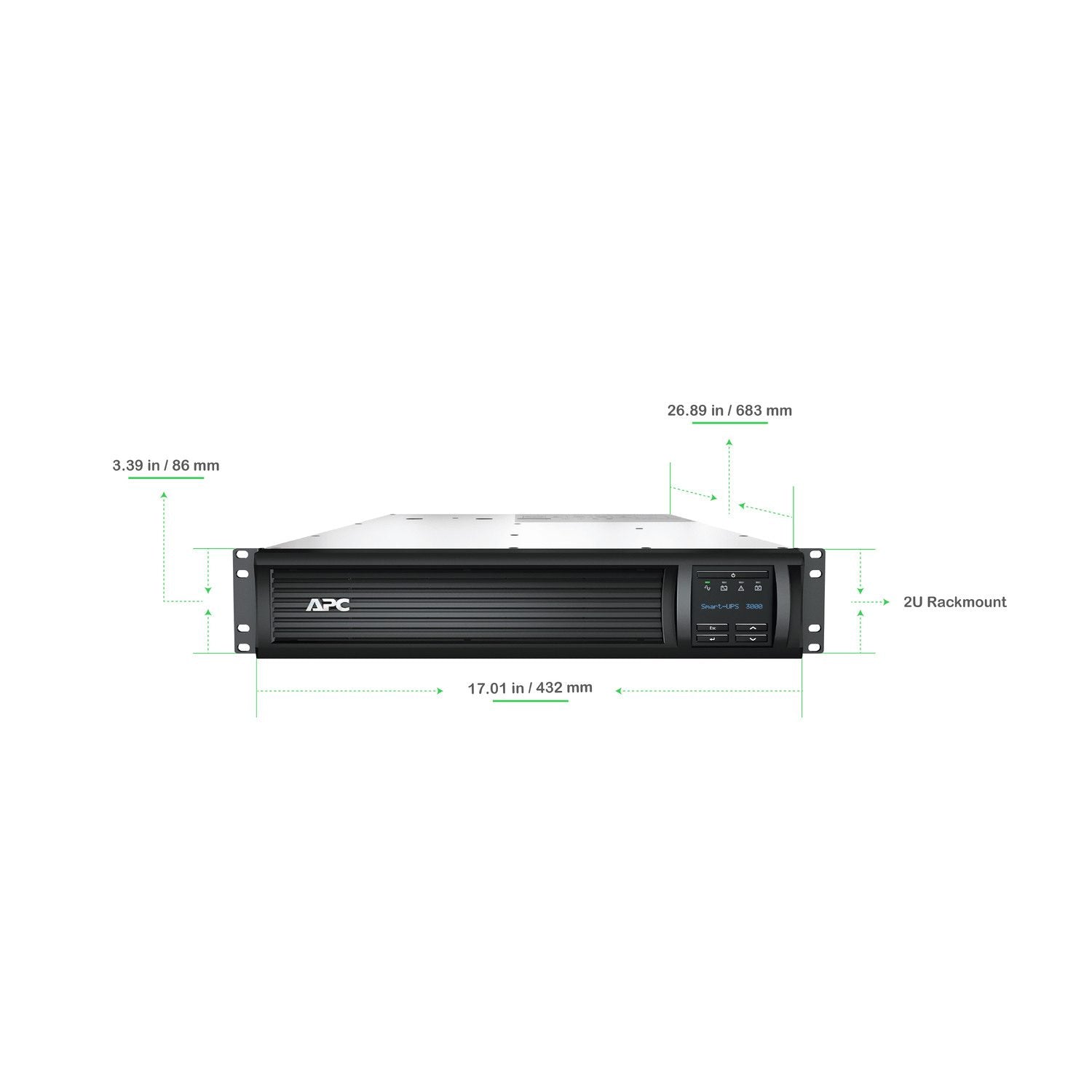 APC Smart-UPS SMT 3000VA 2U Rackmount UPS — 120V, SmartConnect, TAA Compliant, AVR, LCD